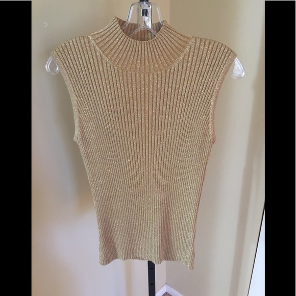 Joseph Abboud, Gold Metallic Sleeveless Sweater - Picture 2 of 9